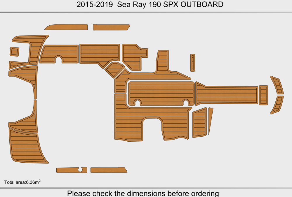 2015-2019 Sea Ray 190 SPX OUTBOARD Cockpit swimming platform 1/4" 6mm EVA Teak