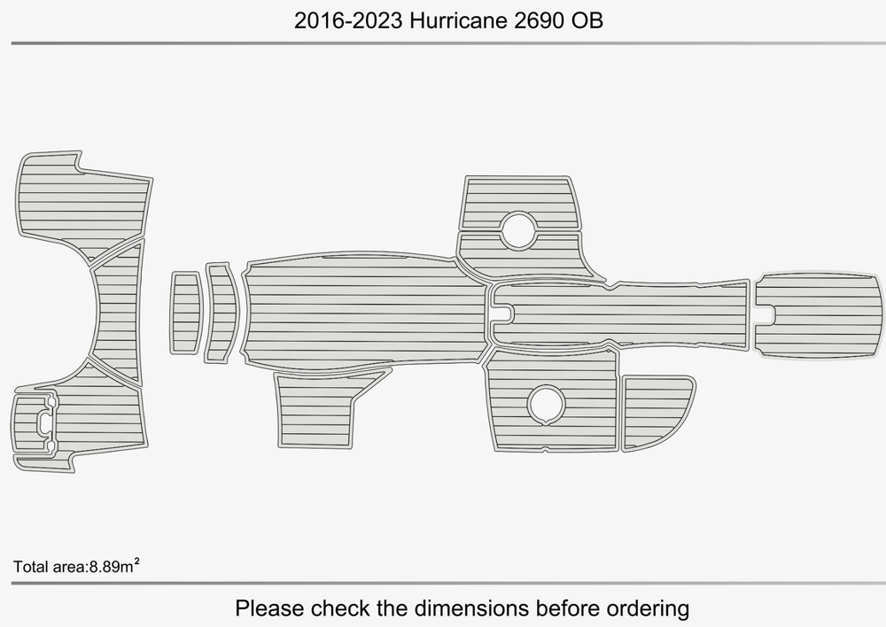 2016-2023 Hurricane 2690 OB Cockpit bow 1/4" 6mm EVA Teak Deck floor