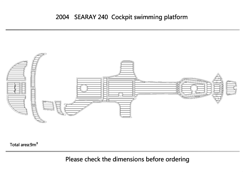 2002-2008 Sea Ray 240 Cockpit swimming platform Pads 1/4" 6mm EVA Teak Deck