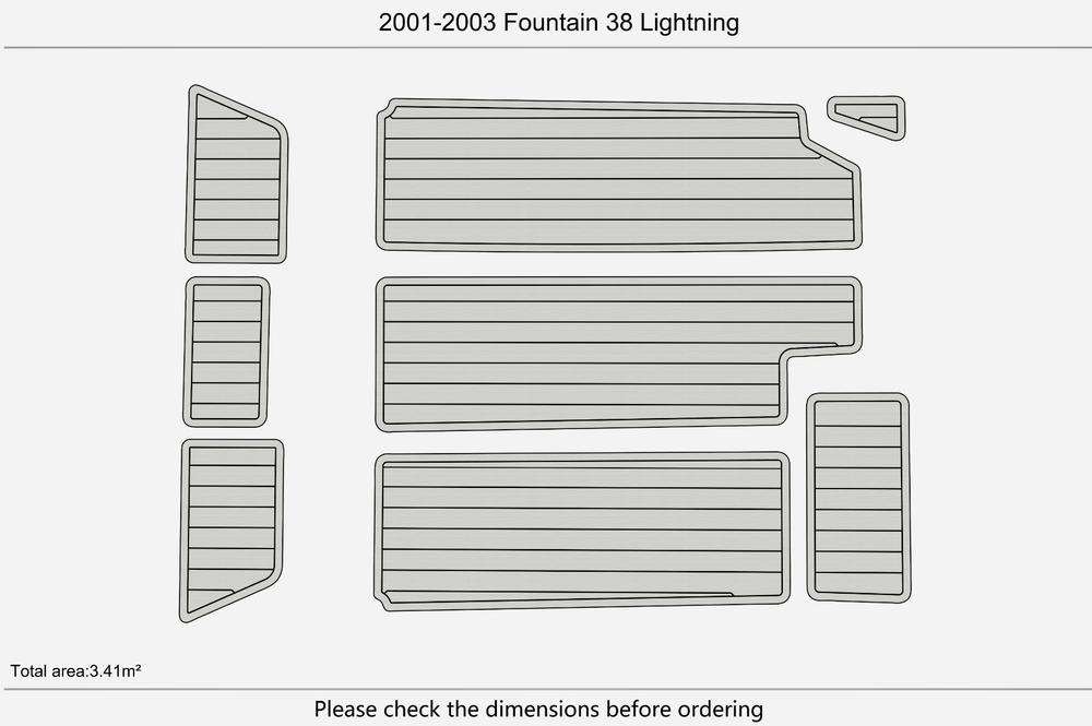 2001-2003 Fountain 38 Light Cockpit Swim platform 1/4" 6mm EVA Teak deck floor