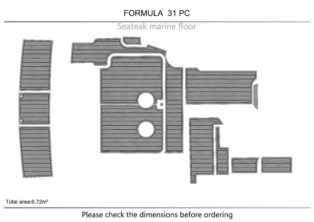 FORMULA 31PC Cockpit swimming platform Pads 1/4" 6mm EVA Teak Decking floor