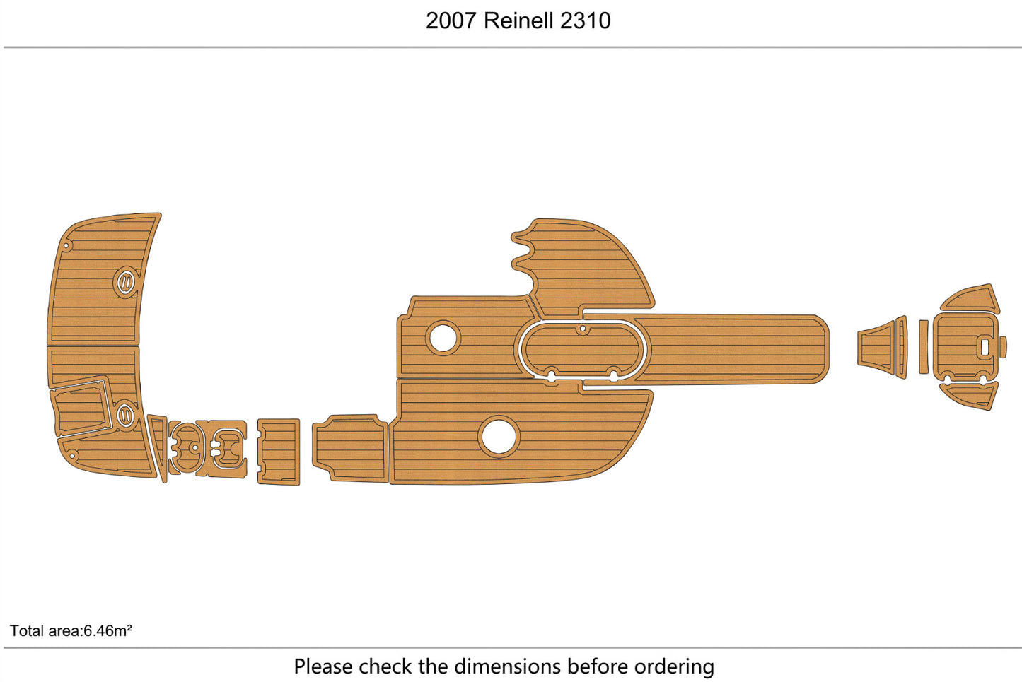 2007 Reinell 2310 Cockpit & Swim Platform Pads 1/4" 6mm EVA Teak Decking
