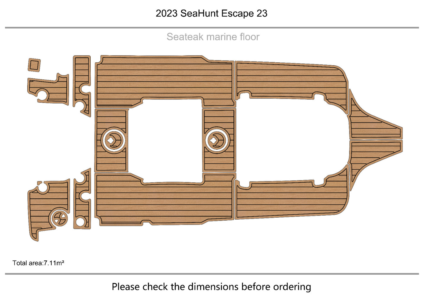 2023 SeaHunt Escape 23 cockpit Swim platform f1/4" 6mm EVA Teak floor