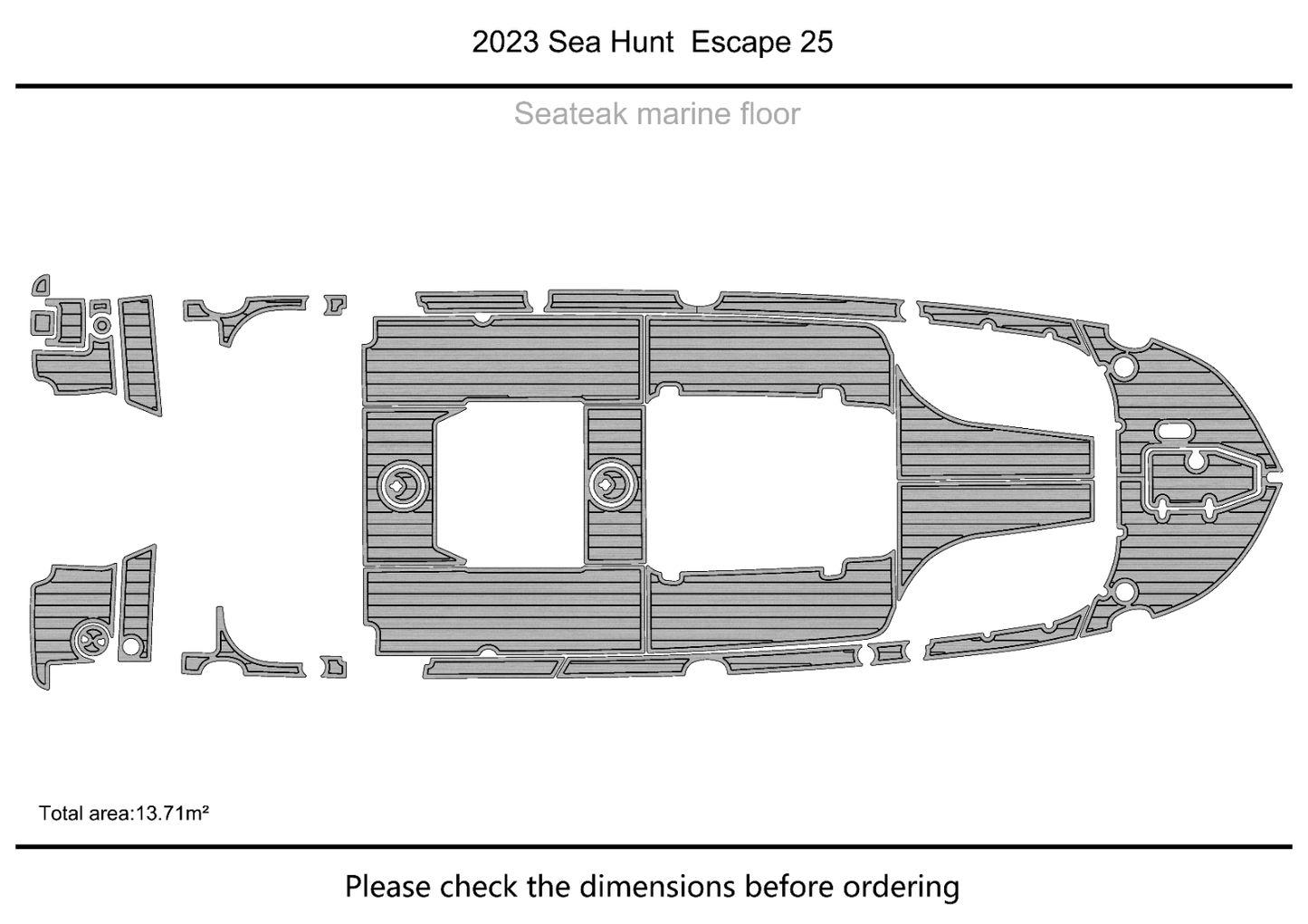 2023 Sea Hunt Escape 25 cockpit Swim platform f1/4" 6mm EVA Teak floor