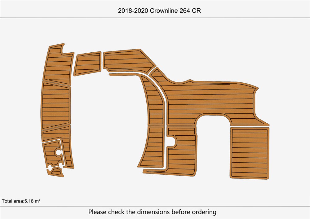 2018-2020 Crownline 264 Cockpit swim platform 1/4" 6mm EVA Foam Teak MAT floor