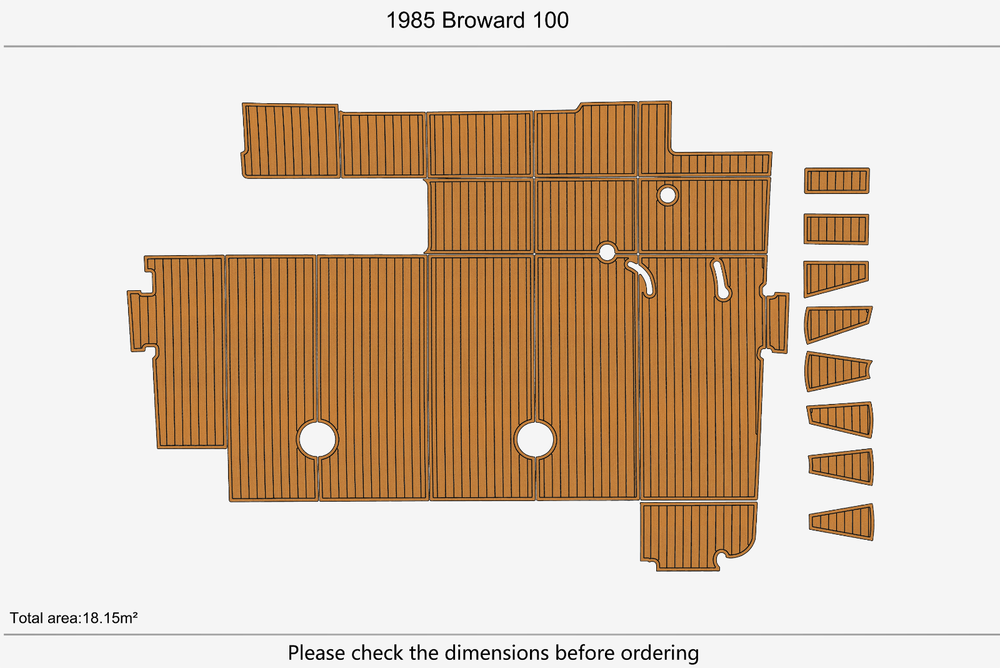 1985 Broward 100 Cockpit Pads 1/4" 6mm EVA Teak deck floor