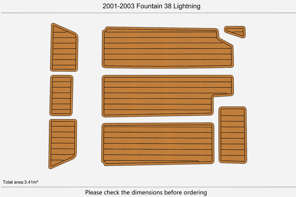 2001-2003 Fountain 38 Light Cockpit Swim platform 1/4" 6mm EVA Teak deck floor