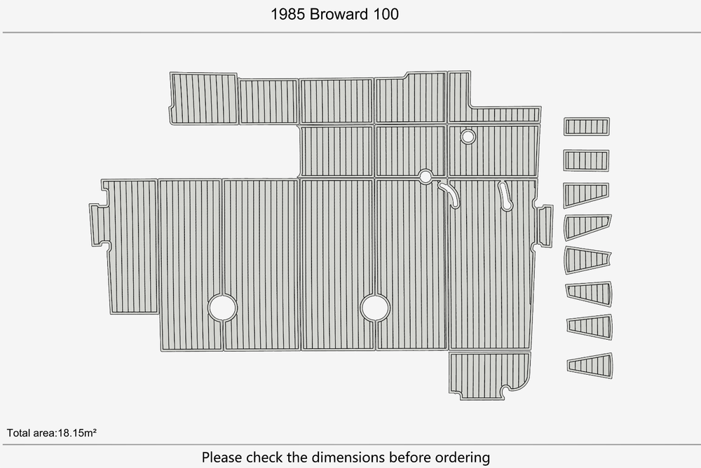 1985 Broward 100 Cockpit Pads 1/4" 6mm EVA Teak deck floor