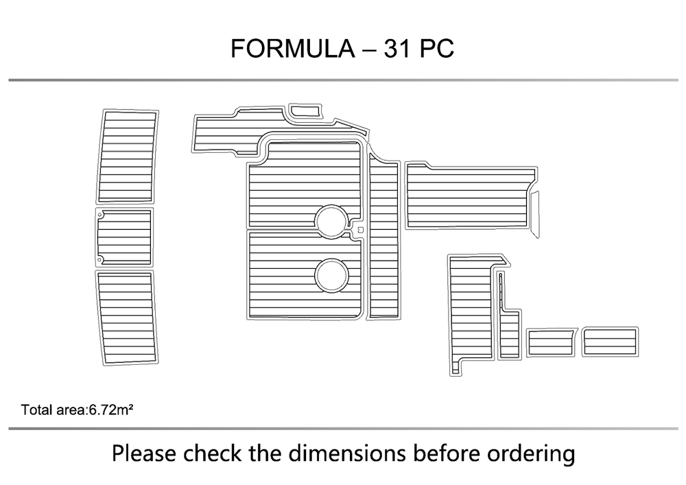 FORMULA 31PC Cockpit swimming platform Pads 1/4" 6mm EVA Teak Decking floor