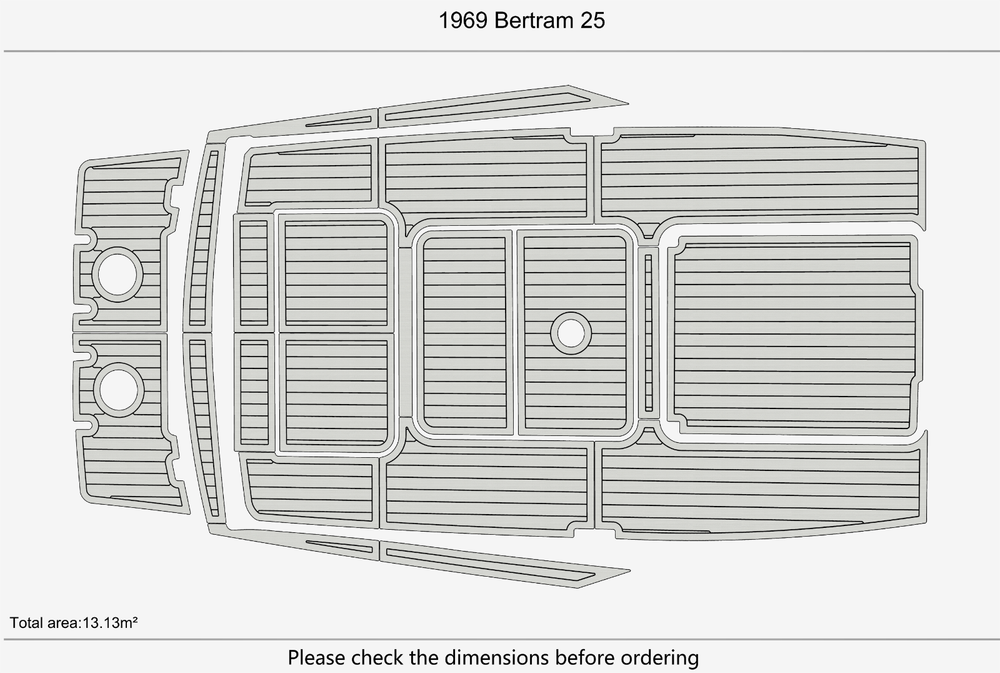 1969 Bertram 25 Cockpit Swim platform 1/4" 6mm EVA Teak deck floor