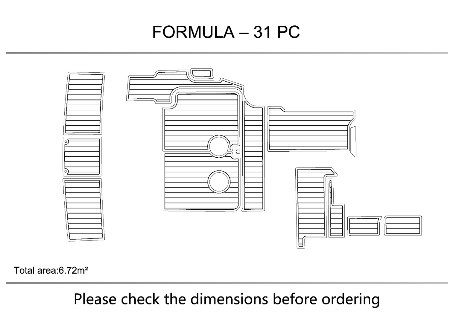FORMULA 31PC Cockpit swimming platform Pads 1/4" 6mm EVA Teak Decking floor
