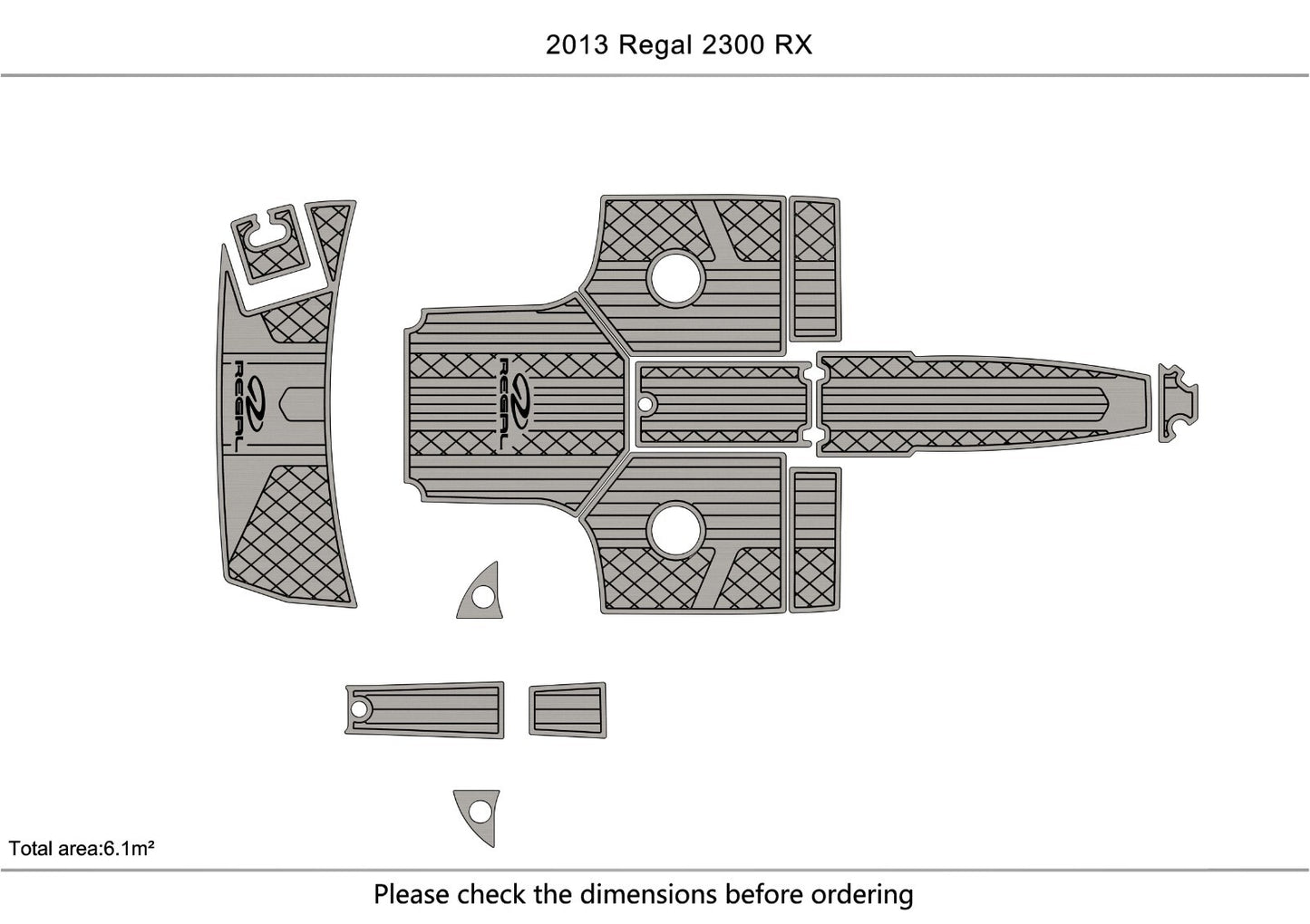 2013 Regal 2300 RX Cockpit Swimming platform Pads 1/4" 6mm EVA FaUX Teak floor